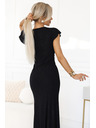 numoco Λαμπερό μακρύ μαύρο φόρεμα IRINA με πούλιες, κρουαζέ λαιμόκοψη και σκίσιμο