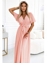 numoco Μακρύ φόρεμα με πλισέ λαιμόκοψη και δέσιμο