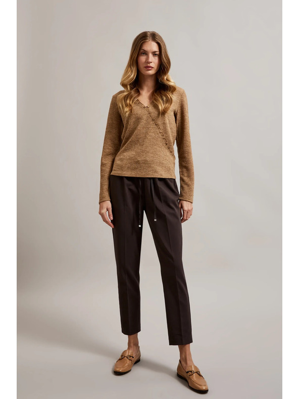 Moodo Μπεζ γυναικεία μπλούζα με μακρύ μανίκι