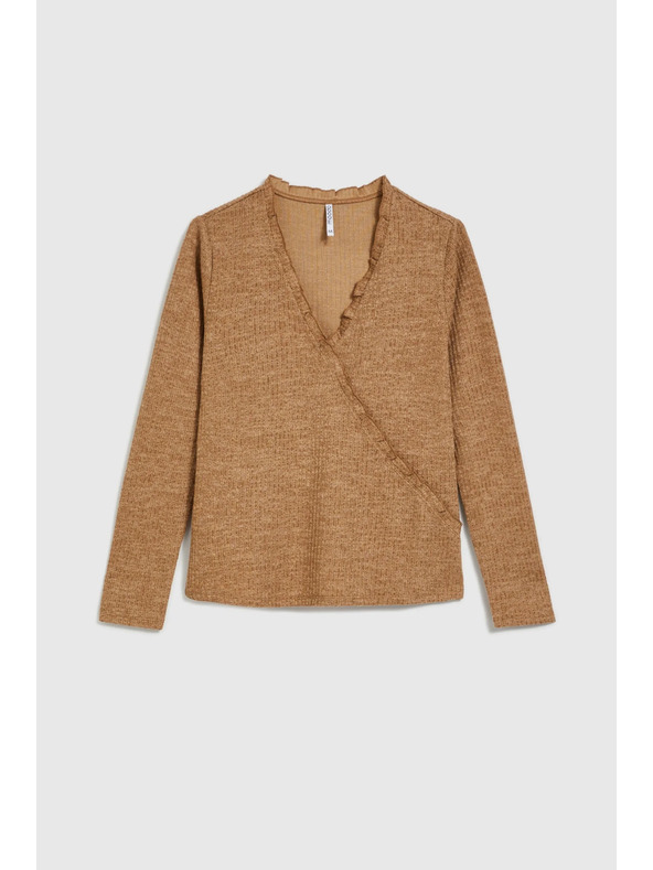 Moodo Μπεζ γυναικεία μπλούζα με μακρύ μανίκι