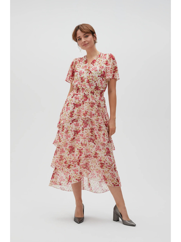 Moodo Λευκό-κόκκινο φλοράλ γυναικείο φόρεμα Moodo