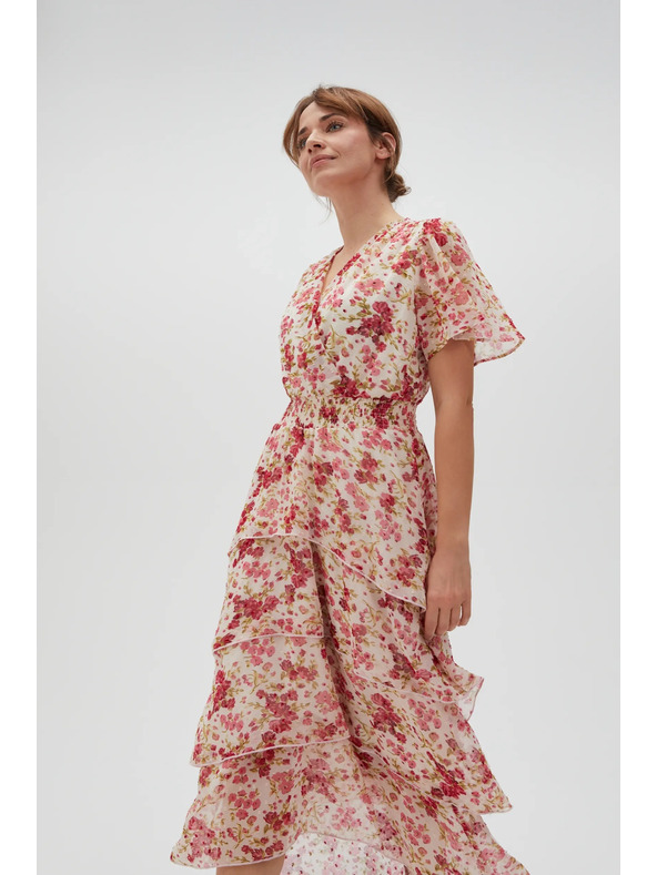 Moodo Λευκό-κόκκινο φλοράλ γυναικείο φόρεμα Moodo