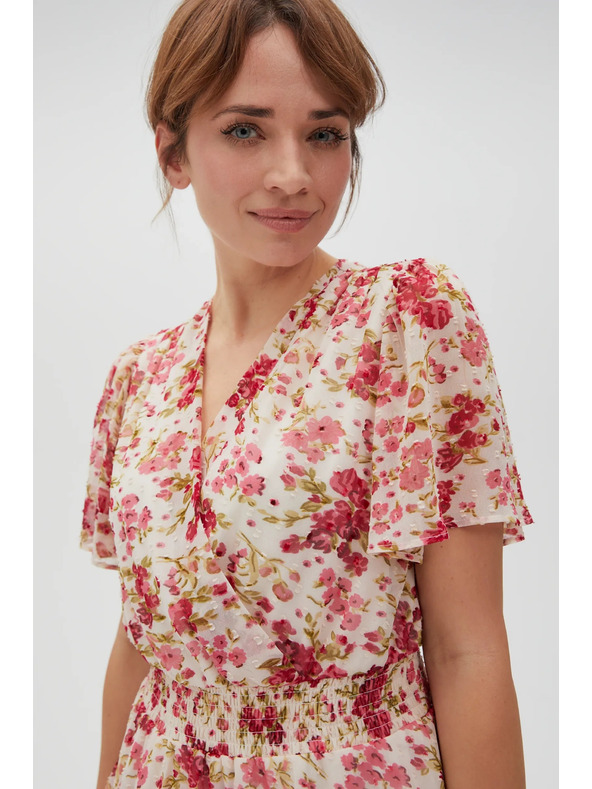 Moodo Λευκό-κόκκινο φλοράλ γυναικείο φόρεμα Moodo