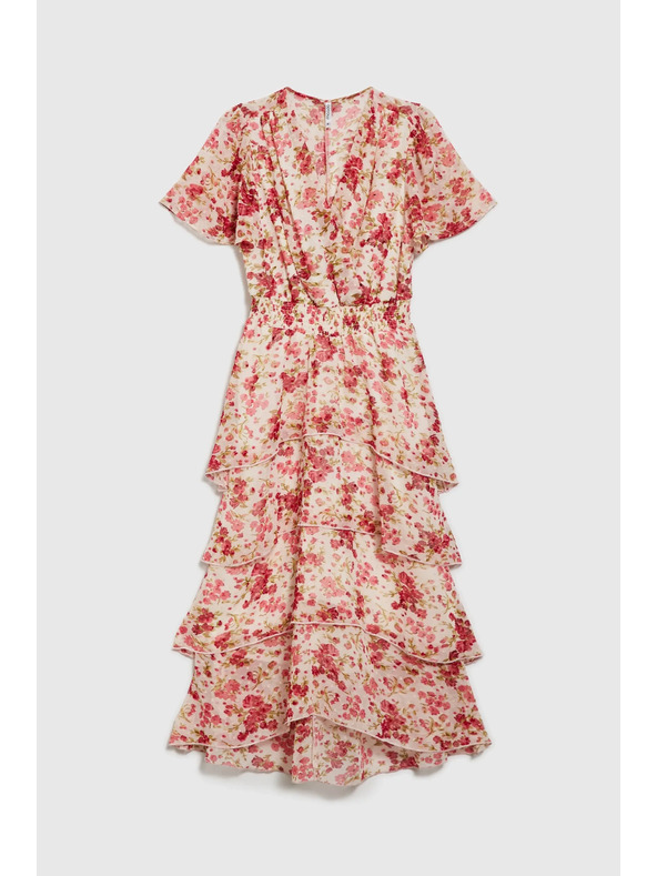 Moodo Λευκό-κόκκινο φλοράλ γυναικείο φόρεμα Moodo