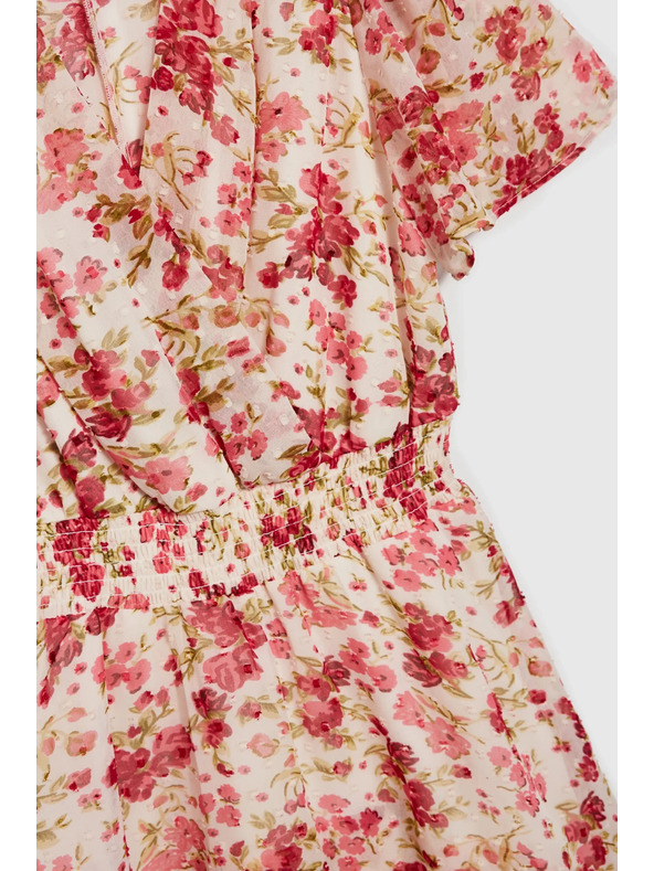 Moodo Λευκό-κόκκινο φλοράλ γυναικείο φόρεμα Moodo