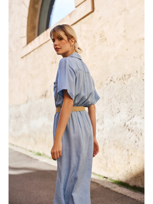 Moodo Μπλε γυναικείο πουκάμισο φόρεμα Moodo