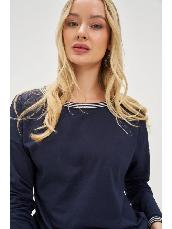 Moodo Σκούρο μπλε γυναικείο μπλουζάκι με μακρύ μανίκι Moodo