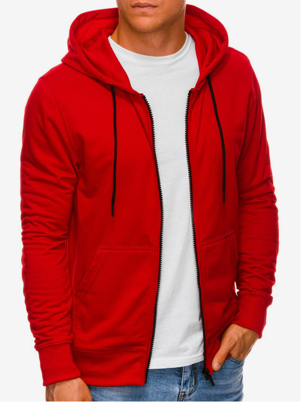 Edoti Κόκκινη ανδρική φούτερ με φερμουάρ και κουκούλα Edoti