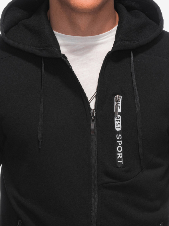 Edoti Μαύρο ανδρικό φούτερ με κουκούλα και φερμουάρ Edoti