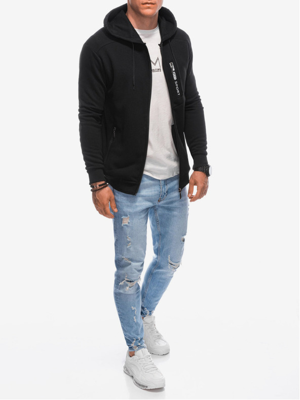 Edoti Μαύρο ανδρικό φούτερ με κουκούλα και φερμουάρ Edoti