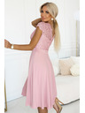 numoco Ανοιχτό ροζ σιφόν φόρεμα με δαντελένια λαιμόκοψη