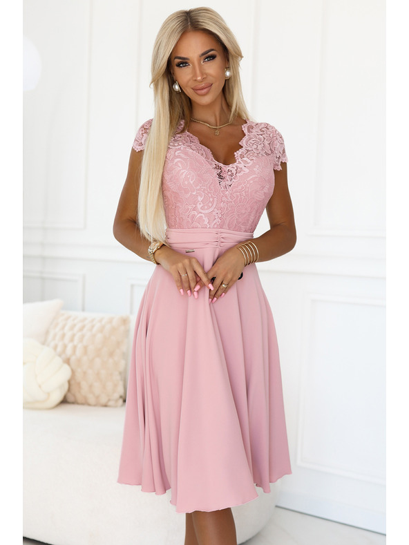 numoco Ανοιχτό ροζ σιφόν φόρεμα με δαντελένια λαιμόκοψη