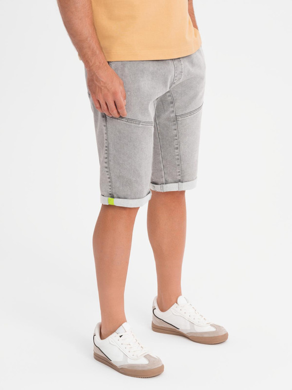 Ombre Clothing Ανδρικό τζιν σορτς με διακοσμητική ραφή - ανοιχτό γκρι