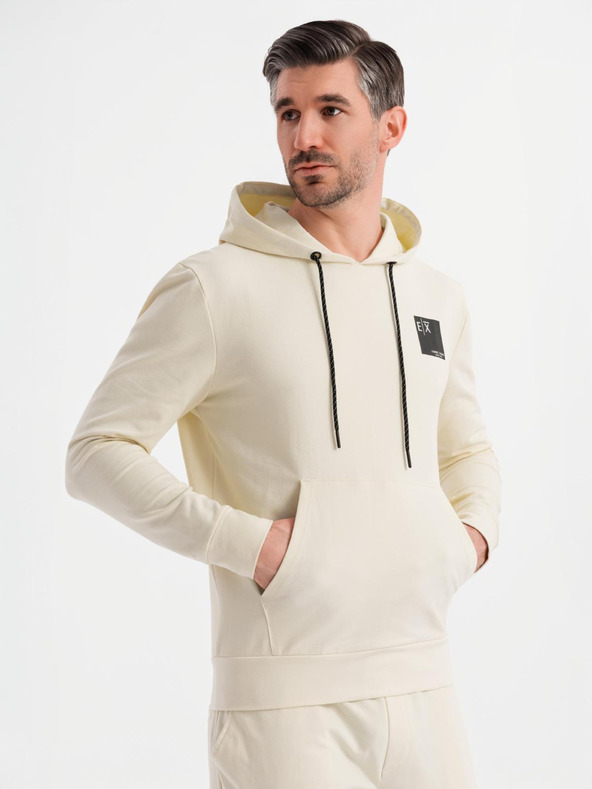 Ombre Clothing Ανδρικό σετ φούτερ με κουκούλα + φόρμα - κρεμ