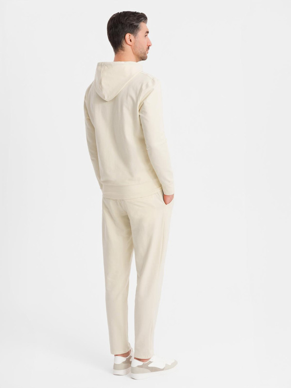 Ombre Clothing Ανδρικό σετ φούτερ με κουκούλα + φόρμα - κρεμ