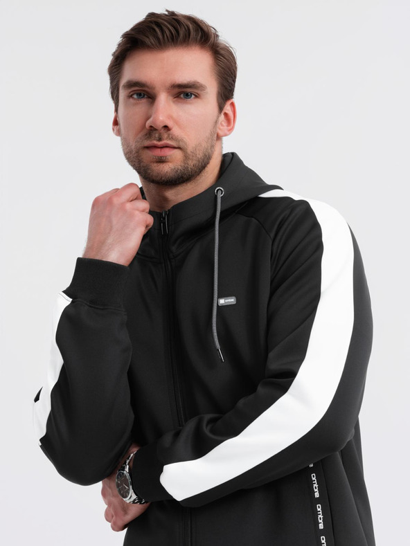Ombre Clothing Ανδρικό φούτερ με φερμουάρ και κουκούλα - μαύρο