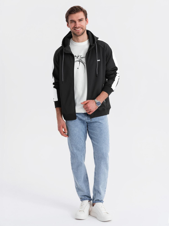 Ombre Clothing Ανδρικό φούτερ με φερμουάρ και κουκούλα - μαύρο