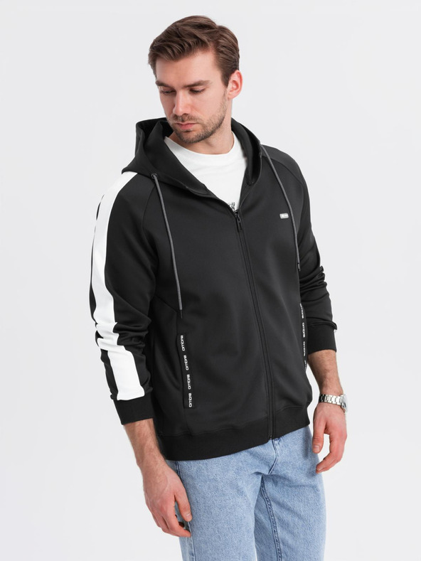 Ombre Clothing Ανδρικό φούτερ με φερμουάρ και κουκούλα - μαύρο