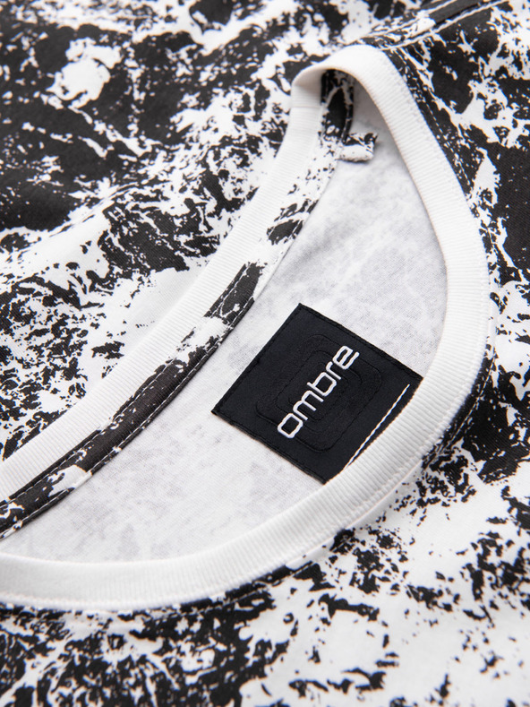 Ombre Clothing Ανδρικό βαμβακερό μπλουζάκι με σχέδια και κοντό μανίκι - λευκό και μαύρο