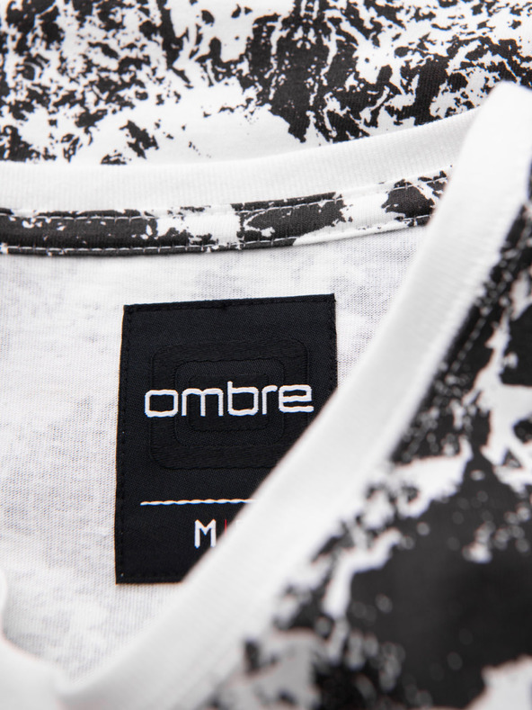 Ombre Clothing Ανδρικό βαμβακερό μπλουζάκι με σχέδια και κοντό μανίκι - λευκό και μαύρο