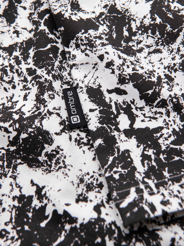 Ombre Clothing Ανδρικό βαμβακερό μπλουζάκι με σχέδια και κοντό μανίκι - λευκό και μαύρο