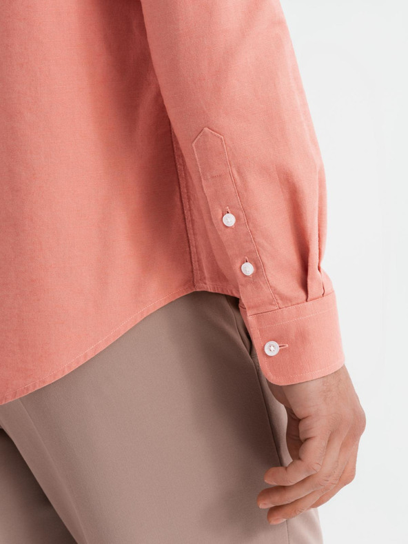 Ombre Clothing Ανδρικό βαμβακερό πουκάμισο με όρθιο γιακά και τσέπη REGULAR FIT - ροζ