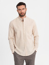 Ombre Clothing Ανδρικό βαμβακερό πουκάμισο με όρθιο γιακά και τσέπη REGULAR FIT - κρεμ