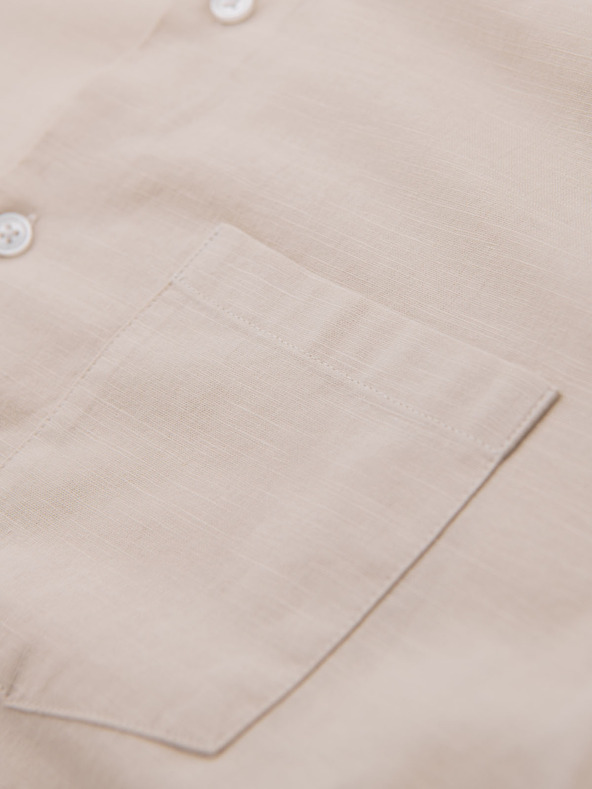 Ombre Clothing Ανδρικό βαμβακερό πουκάμισο με όρθιο γιακά και τσέπη REGULAR FIT - κρεμ