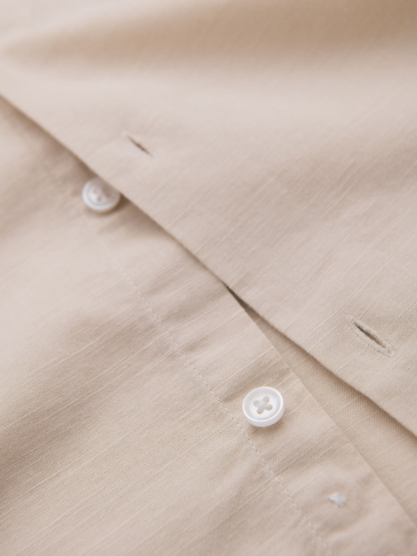 Ombre Clothing Ανδρικό βαμβακερό πουκάμισο με όρθιο γιακά και τσέπη REGULAR FIT - κρεμ