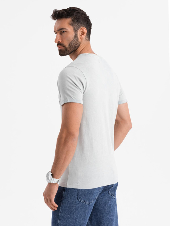 Ombre Clothing Ανδρικό βαμβακερό t-shirt με λαιμόκοψη V και εφέ ξεβαμμένου - γκρι