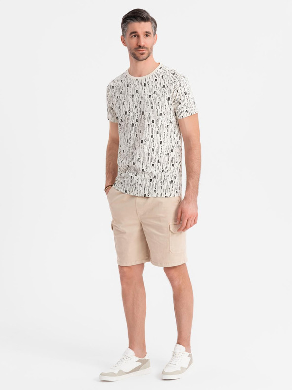 Ombre Clothing Ανδρικά βαμβακερά cargo σορτς με ελαστική μέση - μπεζ