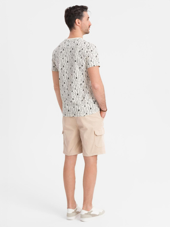 Ombre Clothing Ανδρικά βαμβακερά cargo σορτς με ελαστική μέση - μπεζ