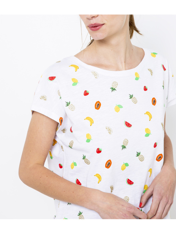 CAMAIEU Λευκό μπλουζάκι με μοτίβο CAMAIEU