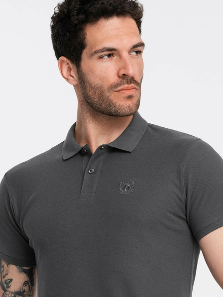 Ombre Clothing Γκρι ανδρικό βασικό μπλουζάκι πόλο Ombre Clothing