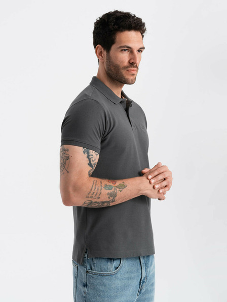Ombre Clothing Γκρι ανδρικό βασικό μπλουζάκι πόλο Ombre Clothing