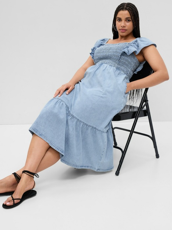 GAP Denim Midi Dress with Ruffles GAP