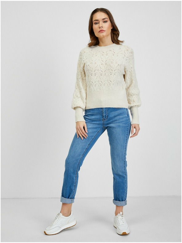 Orsay Κρεμ γυναικείο πουλόβερ με σχέδιο και μανίκια μπαλόνι ORSAY