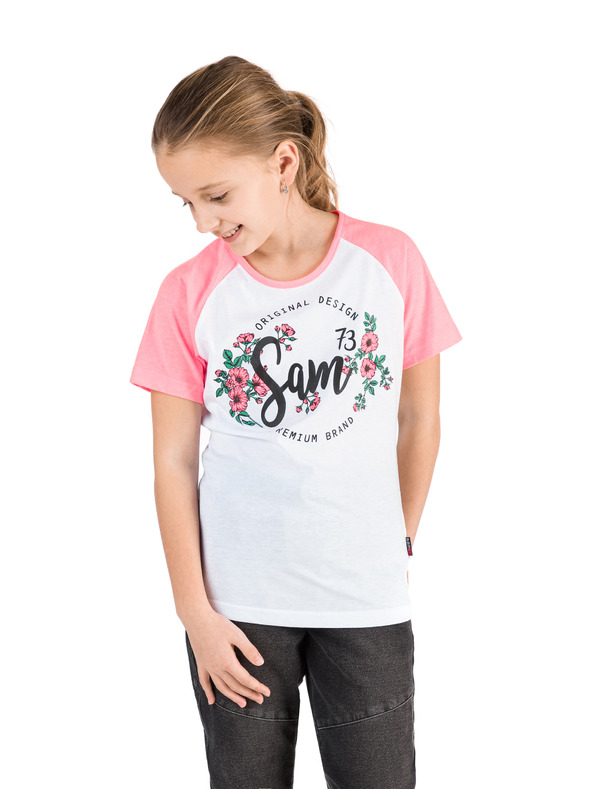 Sam 73 Ροζ και άσπρο μπλουζάκι για κορίτσια με σχέδια SAM 73