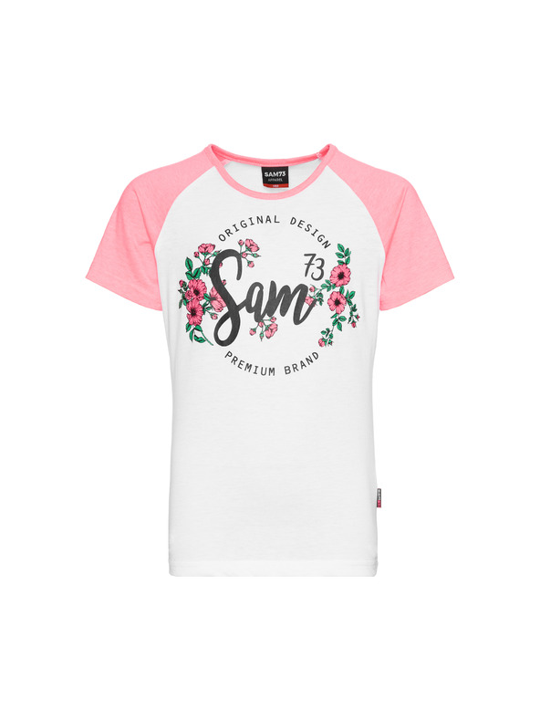 Sam 73 Ροζ και άσπρο μπλουζάκι για κορίτσια με σχέδια SAM 73