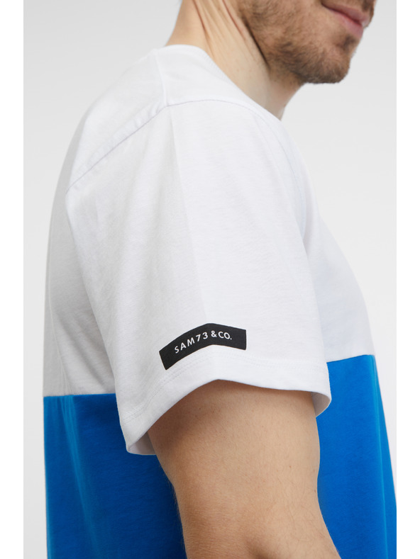 Sam 73 Λευκό και μπλε ανδρικό μπλουζάκι SAM 73 Norman