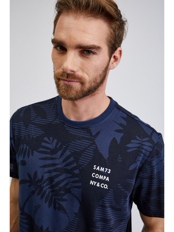 Sam 73 Μπλε σκούρο ανδρικό πουκάμισο με σχέδιο SAM73 Sculptor