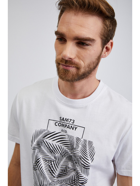 Sam 73 Λευκό ανδρικό βαμβακερό εμπριμέ πουκάμισο SAM73 Almandit