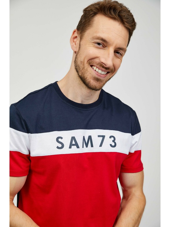 Sam 73 Μπλε και κόκκινο ανδρικό t-shirt SAM 73 Kavix