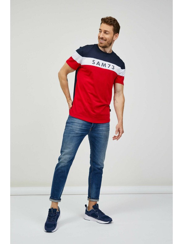 Sam 73 Μπλε και κόκκινο ανδρικό t-shirt SAM 73 Kavix