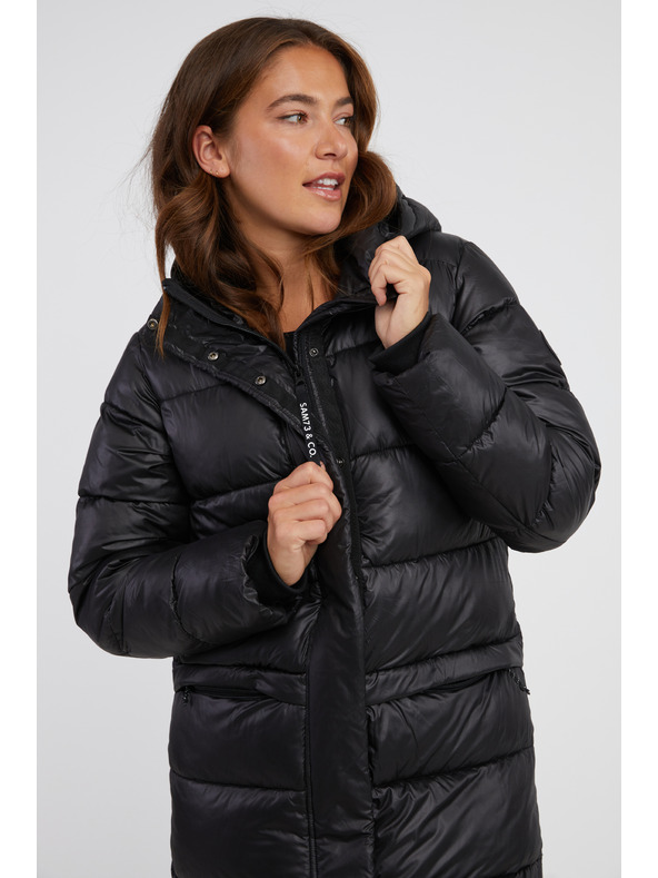 Sam 73 Μαύρο γυναικείο χειμερινό υπερμεγέθες καπιτονέ παλτό SAM 73