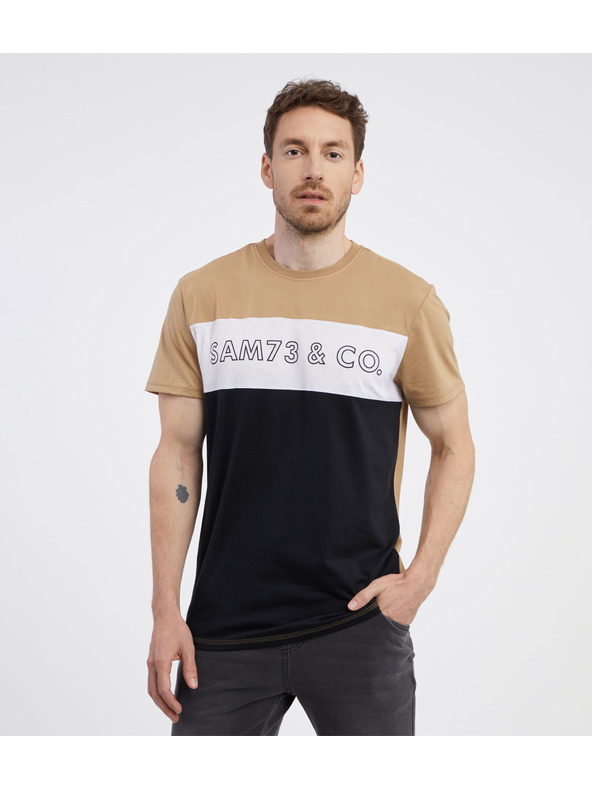 Sam 73 Μαύρο και καφέ ανδρικό μπλουζάκι SAM 73 Seamus