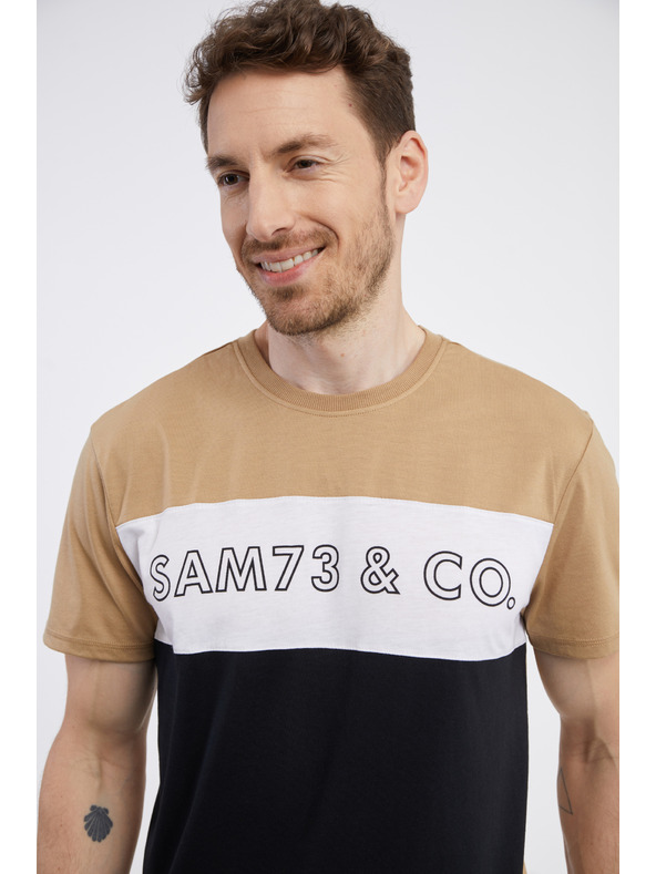 Sam 73 Μαύρο και καφέ ανδρικό μπλουζάκι SAM 73 Seamus