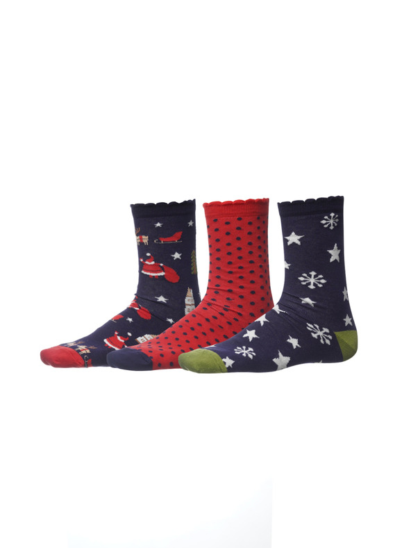 Sam 73 Σετ τριών ζευγών γυναικείων χριστουγεννιάτικων καλτσών σε μπλε και κόκκινο χρώμα SAM 73 Rudolph