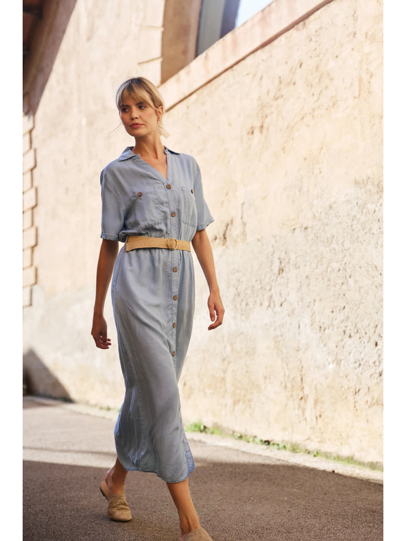 Moodo Μπλε γυναικείο πουκάμισο φόρεμα Moodo