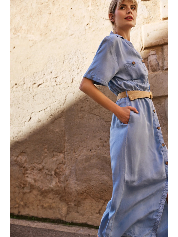 Moodo Μπλε γυναικείο πουκάμισο φόρεμα Moodo